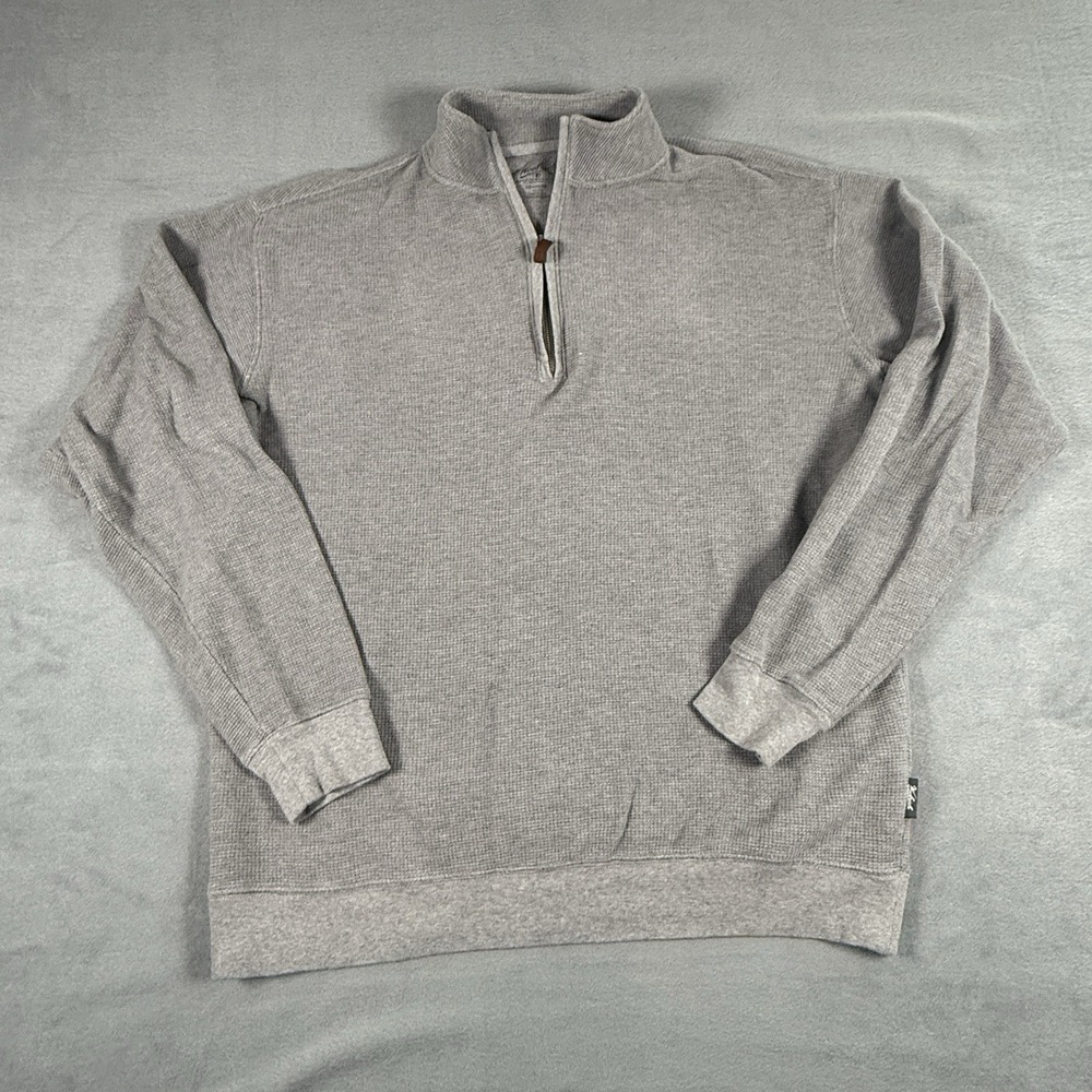 Woolrich Sweater Mens XL Gray 1/4 Zip Pullover Sweatshirt Waffle Thermal